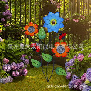 Iron Garden Ornament <b>Stake</b> With Colorful Flowers And Ladybugs <b>For</b> Outdoor Decor - Product Image 4