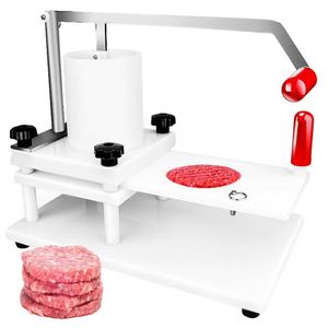 Hamburgers faits à la main avec une machine à former les galettes <span class=keywords><strong>de</strong></span> viande, machine manuelle pour la préparation et la cuisson des hamburgers en restaurant - Product Image 1