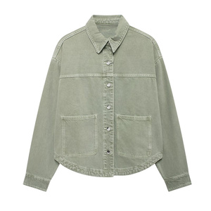Automne femmes Denim veste 2024 nouvelle mode <span class=keywords><strong>manteau</strong></span> décontracté ample à manches longues simple boutonnage court vêtements d'extérieur hauts - Product Image 2