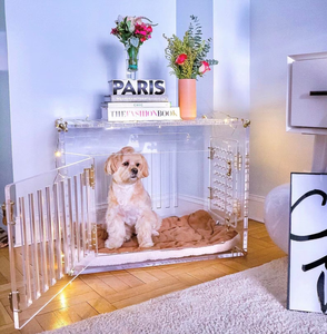 Kişiselleştirilebilir Şeffaf Akrilik Köpek Kafesi, Küçük ve Orta Boy Köpekler için Kapılı Havalandırmalı Şık Evcil Hayvan Kulübesi - Product Image 5