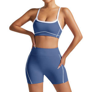 Ensemble de yoga Allure Body pour femmes, 2 pièces, couleur unie, surpiqûres contrastées, col rond, vêtements de fitness hautement élastiques pour le printemps et l'été - Product Image 3
