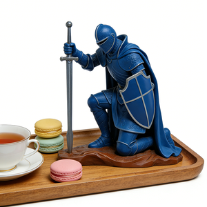 Statue de guerrier artisanale pour décoration de bureau à domicile vintage, pose à un genou avec épée et bouclier, pour présentoir de bibliothèque - Product Image 5