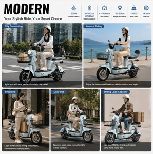 Lightweight <b>Electric</b> Moped 14 Inch 500W Brushless Motor Electronic Two-Wheel Scooter Waterproof Shock Absorption 50-60km Range - Product Image 4