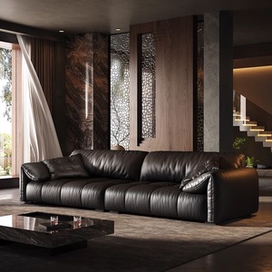 Factory Direct Black Elephant Ear Leather Luxury Modern Sectional <strong>Sofa</strong> Set Genuine <strong>Material</strong> Black for Living Room Filled Sponge - Product Image 2