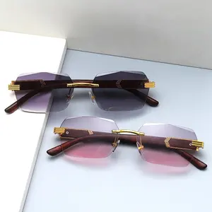 Neueste Trend OEM Modedesigner Frauen Männer Quadrat kleines Rechteck rahmenlose Diamant getrimmte Sonnenbrille Sonnenbrille