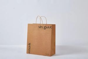 Bolsa de papel Kraft personalizada Dinosource, materiales reciclados, mango largo a mano, impresión Offset, regalos confiables para venta minorista de alimentos - Product Image 2