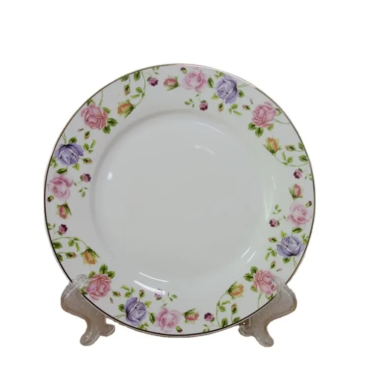 Bloem Afdrukken Schotel Ronde Decal Plaat Fijne Bone China Schotel 10.5 "Plaat Met Zilveren Rand God Decal Diner Plaat pizza Plaat