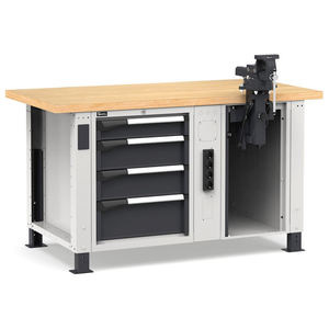 Établi réglable Fami Master 150cm en gris avec 4 tiroirs, étau et 4 prises - Product Image 1