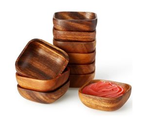 Bol de service carré en bois d'acacia naturel poli, écologique et très populaire, idéal pour les fêtes - Product Image 1