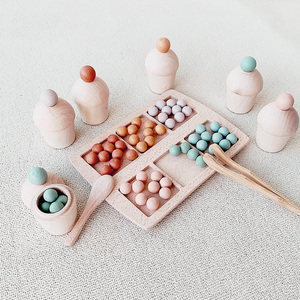 Jouet de tri de boules en bois pastel neutre tendance, jouets Montessori en bois, ensemble de perles <span class=keywords><strong>Waldorf</strong></span> pour bébés - Product Image 1