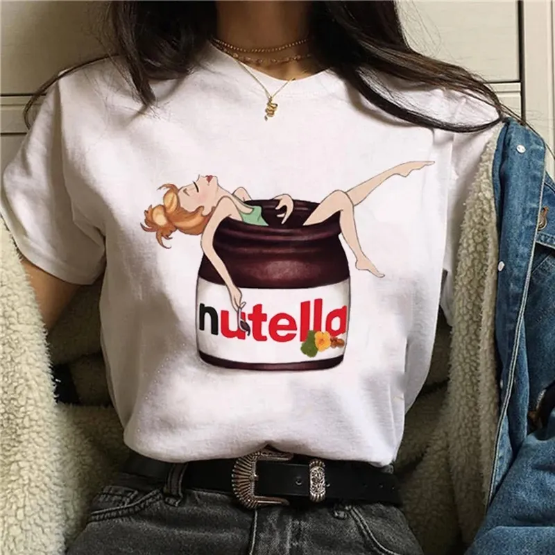 2023 Nutella Print T Shirt Women 90s Harajuku Kawaii Fashion T-shirt Graphic Cute Cartoon Tshirt Korean Style Top Tees Female