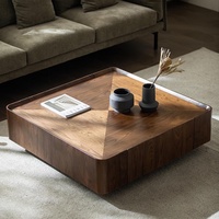 Table basse en bois de chêne massif avec espace de rangement, finition noyer vintage, design carré, nouveau style chinois, ensemble haut de gamme pour salon