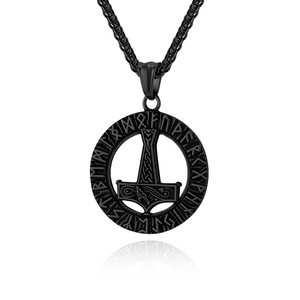Vintage Nordic Viking Rune Thor's Hammer <b>Titanium</b> Steel Necklace Pendant Unisex Everyday Wear Jewelry - Product Image 5