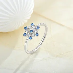 CUSTOM OEM Fine Jewellery 925 Sterling Silver Stone Diamond Cute Snowflake Women Rings for Girls