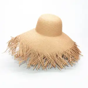 Summer Women Wide Brim Boho Straw Hat Hand-woven Floppy Papyrus Sunshade Beach Hat