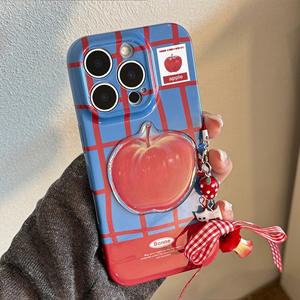 Funda protectora de teléfono a prueba de golpes a cuadros con contraste azul y rojo para <span class=keywords><strong>iPhone</strong></span> 16 15 14 13 Pro con cordón portátil con correa corta - Product Image 4