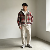 Veste décontractée oversize pour homme en flanelle à carreaux réversible avec fermeture éclair, doublure polaire et broderie de lettres, style streetwear