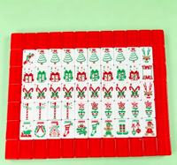 Ensemble de mahjong américain de luxe sur le thème de Noël rouge Holly Jolly, 160 pièces, 4 joueurs, table en acrylique pliable, durable et portable