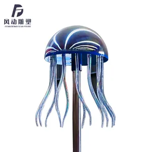 Outdoor Jellyfish Kinetic Energy Sculpture Kinetic Lights Sculpture Art Stainless Steel Wind Metal LED Sculpture With Motor