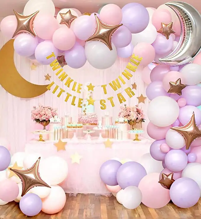 Baby PinkTwinkle Twinkle Little Star Girl Balloon Kit Baby battesimo decorazione Moon Star Balloon Arch Kit in vendita