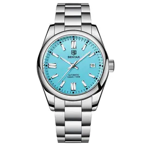 Benyar นาฬิกากลไกสำหรับผู้ชาย, 5185แบรนด์หรูรุ่นใหม่นาฬิกาข้อมืออัตโนมัติของ Seagull Movt กันน้ำได้100ม. นาฬิกากีฬาดำน้ำ