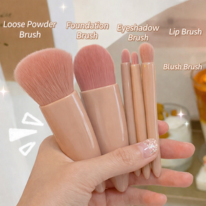 Portable 5-Piece Makeup Brush Set with Mirror - <b>Mini</b> Powder, <b>Foundation</b>, Eyeshadow Brushes - Product Image 3