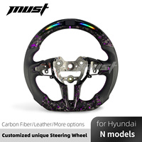 Volant Personnalisé en Fibre de Carbone Forgée Violette avec Affichage LED de Tr/Min pour Hyundai I30N I20N ElantraN N-line 2018-2026