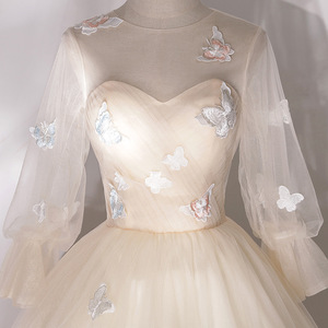 Champagne Evening Gown Sweetheart Neckline 3D Flowers Long Fitted Dress For Hosts Stage Performance - Product Image 2