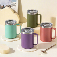 Mug isotherme double paroi en acier inoxydable 304 avec poignée et couvercle coulissant anti-fuite, personnalisable, pour café, cadeau de bureau, vente en gros
