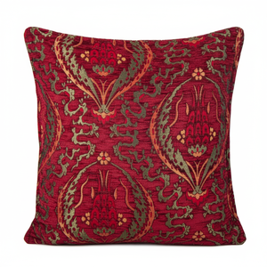 <b>Big</b> Red Tulip Designed Ottoman - Turkish Chenille Fabric <b>Cushion</b> Cover Pillow - Product Image 2