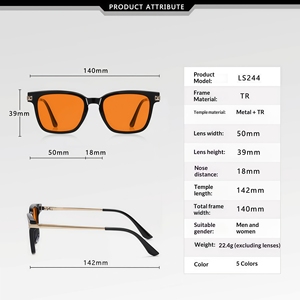 Monture 100% TR90 anti-lumière bleue, noire, unisexe, verres orange, forme carrée, légère, vente en gros, mode, haute qualité, OEM, blocage de la lumière bleue - Product Image 3