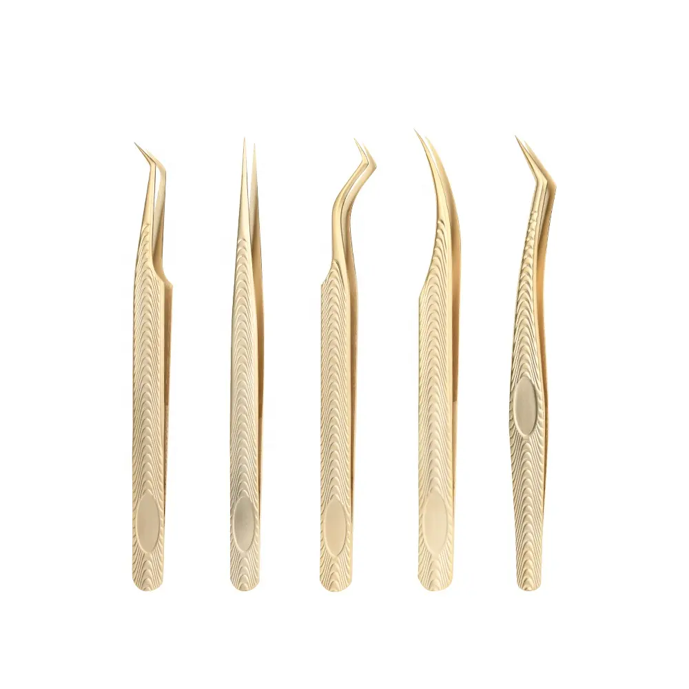 Precision Stainless Steel Fiber Tips Tweezers Straight Volume Lash Tech Tweezers In Gold Color