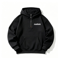 Sweat-shirt à capuche mi-zippé décontracté pour homme, 100 % coton, noir, avec poche kangourou, idéal pour l'hiver