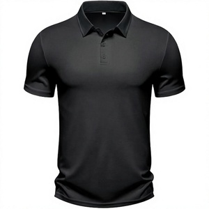 Polo à manches courtes pour homme, noir, tricoté, couleur unie, style décontracté, coupe classique, col boutonné - Product Image 1