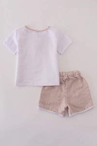 Ensemble de shorts à rayures Seersucker marron blanc léger et respirant avec haut assorti Vêtements d'été décontractés pour garçons - Product Image 6