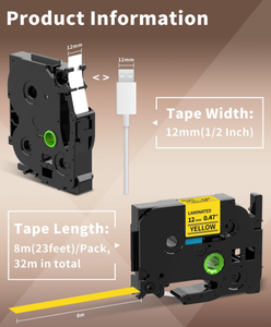 <span class=keywords><strong>Etiqueteuse</strong></span> Compatible <span class=keywords><strong>Ruban</strong></span> Pour <span class=keywords><strong>Brother</strong></span> Tze Label Tape TZe-631 TZ631 Texte Noir Sur Fond Jaune Lamine 12mm Label Cassette - Product Image 5