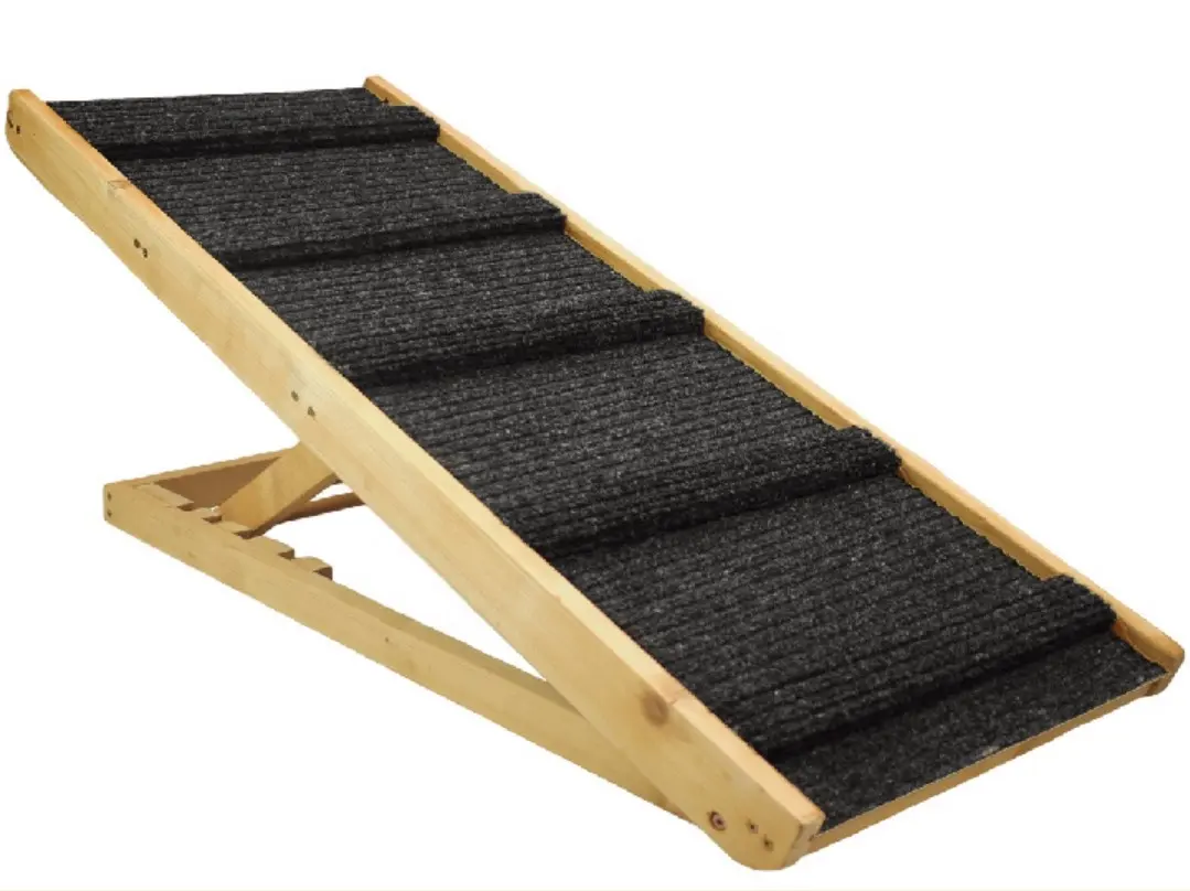 Madeira maciça Pet Ramp com tração Mat escada ajustável Pet para cães e gatos fácil passo para carro e cama com tapete antiderrapante