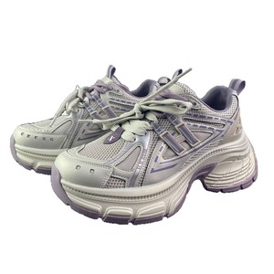 Zapatillas Chunky Dad para Mujer, Gris Plateado Morado, Parte Superior de Malla, Tacón Alto de 6-8cm, Estilo Deportivo Casual, Zapatillas Bajas de Moda - Product Image 5