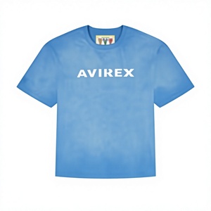 Camiseta Personalizada 100% Algodón Avirex para Hombre, Azul, Manga Corta, Corte Regular, Jersey de Algodón, Cuello Redondo, Diseño Casual con Letras Impresas en la Parte Delantera - Product Image 1