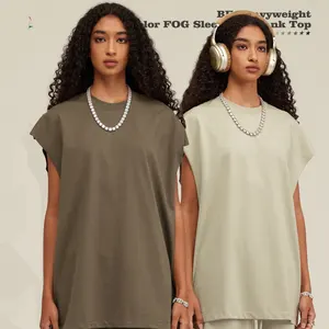 2024 305g Cotton Oversize Raglan Sleeveless T-shirt Split Men Streetwear Hip Hop Tank Top T Shirt Men Vest
