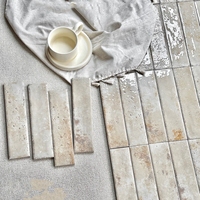 Carrelage mural en céramique beige travertin vintage fait main, effet vieilli, en bande longue et carré, style Wabi Sabi, pour la décoration de salle de bain et de cuisine