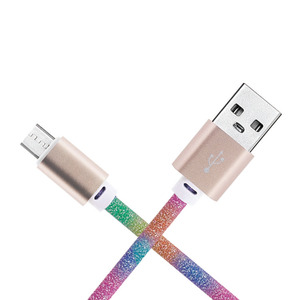 Grande vente de liquidation Nouveau style Vente en gros d'usine Haute qualité Câble de charge rapide Type-C 3A en cuir PU pailleté arc-en-ciel coloré CE - Product Image 3