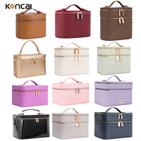 Sac de maquillage à main en cuir PU personnalisé KONCAI, professionnel, de voyage, double fermeture éclair, organiseur de maquillage, étui cosmétique
