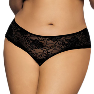 Ropa Interior Femenina de Tallas Grandes ODM, de Cintura Baja, Transparente, con Bordado Floral Negro, Encaje Calado, para Mujeres Maduras, Sexy - Product Image 1