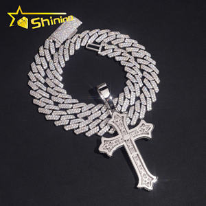 Precio al por mayor de fábrica Hip Hop joyería 925 plata esterlina D Color 3,5 pulgadas VVS Moissanite Iced Out Cruz colgante collar - Product Image 6