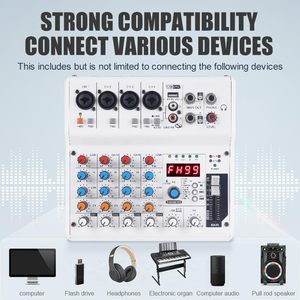 NGVM GX-06 สีขาว มิกเซอร์เสียงพกพา 6 ช่องสัญญาณ พร้อมเอฟเฟกต์เสียง 99 แบบ รองรับการบันทึกผ่าน USB ช่องต่อ XLR/TRS/RCA สำหรับการถ่ายทอดสดและการเล่นดนตรีดีเจ - Product Image 4