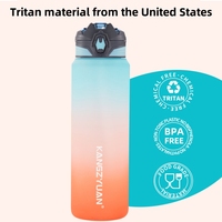Grosir botol air plastik Tritan Yoga tur Gym bebas Bpa Wasserflasche 32oz kustom dengan sedotan dapat dilepas