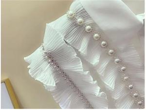 Boutique all'ingrosso 2024 estate nuovo bordo <span class=keywords><strong>con</strong></span> <span class=keywords><strong>volant</strong></span> perline <span class=keywords><strong>con</strong></span> diamanti Chiffon senza maniche camicie da <span class=keywords><strong>donna</strong></span> - Product Image 4