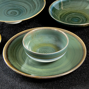 Juego de platos de esmalte reactivo hechos a mano, vajilla de porcelana Vintage, juego de platos y cuencos, vajilla de cerámica para restaurante - Product Image 4