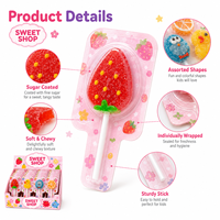 Assorted Shape Gummy Lollipop 10g Mixed Fruit Flavor Sugar Coated Soft Candy Display Box